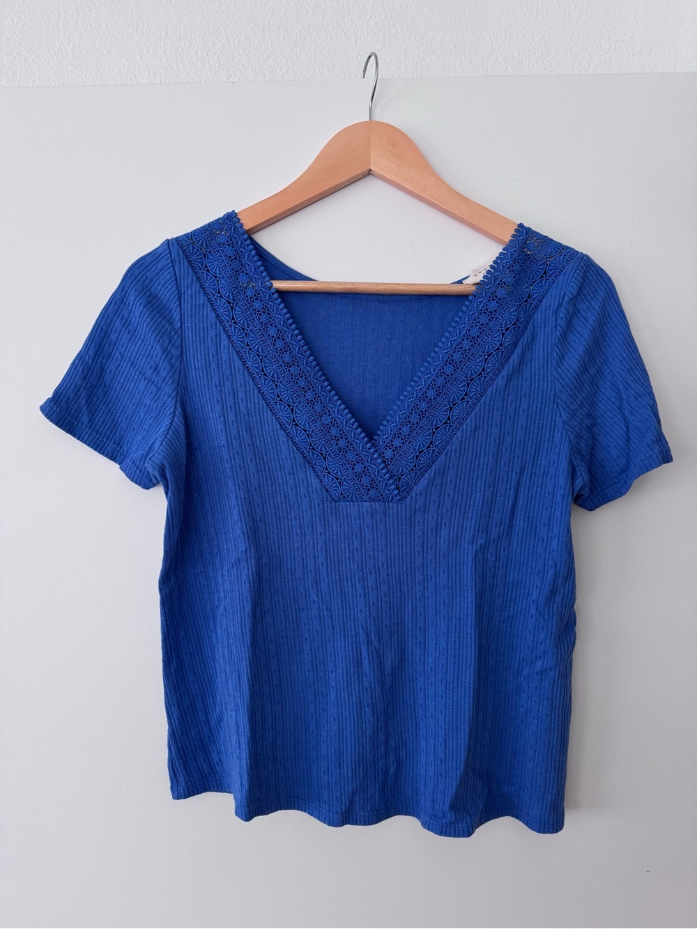 Sezane Royal Blue V-Neck Short Sleeve Top